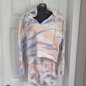 Fashion Nova Pastel Tie-Dye Knit Hoodie & Shorts Set